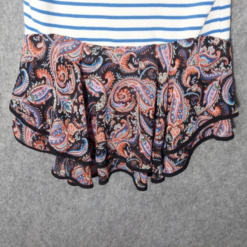 Anthropologie Postmark Tunic S Mix Print Hi‎ Lo Ruffle Chiffon Stretch Coastal - Picture 7 of 16